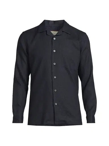 Canali Men's Linen Seersucker Button-Front Shirt - Navy | Thumbnail 1 Canali Men's Linen Seersucker Button-Front Shirt - Navy | Thumbnail 1