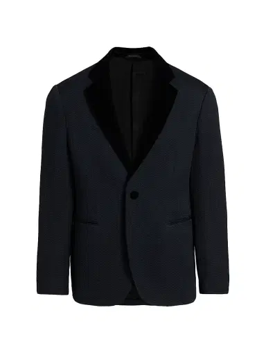 Giorgio Armani Men's Houndstooth Velvet Blazer - Night Sky | Thumbnail 1 Giorgio Armani Men's Houndstooth Velvet Blazer - Night Sky | Thumbnail 1