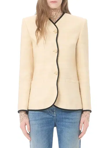 Valentino Garavani Women's Jacket in Silk Linen Canvas - Latte | Thumbnail 3 Valentino Garavani Women's Jacket in Silk Linen Canvas - Latte | Thumbnail 3