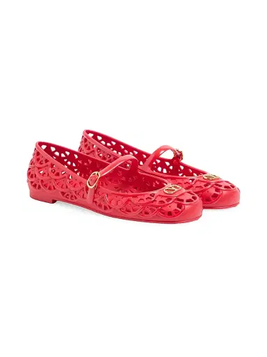 Valentino Garavani Women's Ondette Rubber 5MM Ballerinas with Scallop Pattern - Coral | Thumbnail 2 Valentino Garavani Women's Ondette Rubber 5MM Ballerinas with Scallop Pattern - Coral | Thumbnail 2