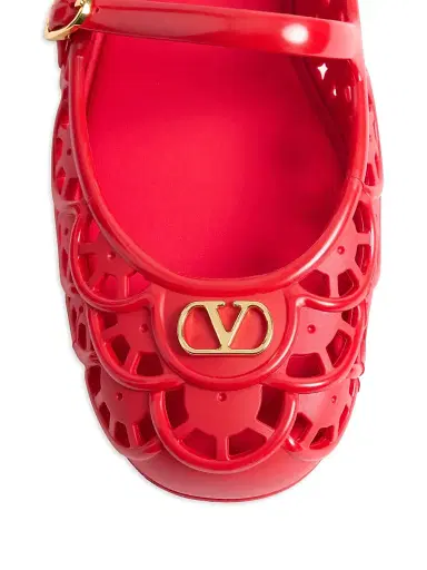 Valentino Garavani Women's Ondette Rubber 5MM Ballerinas with Scallop Pattern - Coral | Thumbnail 5 Valentino Garavani Women's Ondette Rubber 5MM Ballerinas with Scallop Pattern - Coral | Thumbnail 5