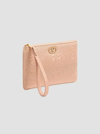 Valentino Garavani Women's VLogo Signature Clutch in Moiré Fabric with Jewel Logo - Pink Crystal | Thumbnail 4 Valentino Garavani Women's VLogo Signature Clutch in Moiré Fabric with Jewel Logo - Pink Crystal | Thumbnail 4