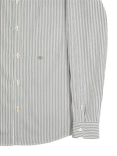 Valentino Garavani Men's Cotton Poplin Shirt with Striped VLogo Embroidery - Ivory Green - Size 16 | Thumbnail 7 Valentino Garavani Men's Cotton Poplin Shirt with Striped VLogo Embroidery - Ivory Green - Size 16 | Thumbnail 7