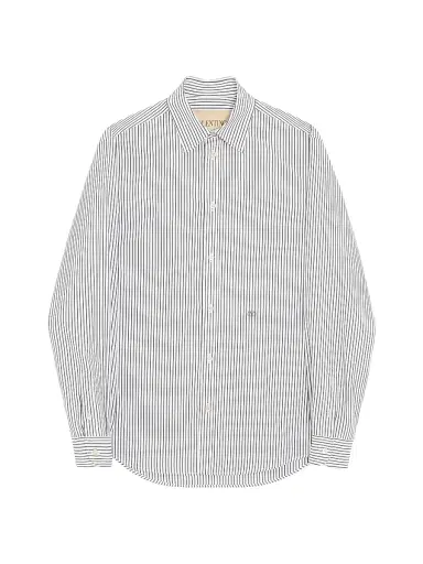 Valentino Garavani Men's Cotton Poplin Shirt with Striped VLogo Embroidery - Ivory Green - Size 16 | Thumbnail 1 Valentino Garavani Men's Cotton Poplin Shirt with Striped VLogo Embroidery - Ivory Green - Size 16 | Thumbnail 1