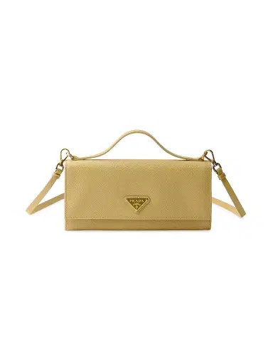 Prada Women's Saffiano Leather Wallet with Shoulder Strap - Yellow | Thumbnail 1 Prada Women's Saffiano Leather Wallet with Shoulder Strap - Yellow | Thumbnail 1