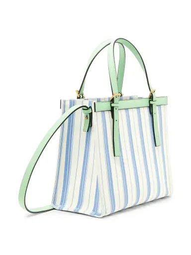 Versace Women's La Vacanza Medium Striped Canvas Tote Bag - Dusty Blue Ivory Mint | Thumbnail 5 Versace Women's La Vacanza Medium Striped Canvas Tote Bag - Dusty Blue Ivory Mint | Thumbnail 5