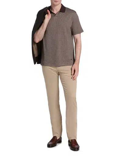 Emporio Armani Men's Melange Johnny Collar Polo Shirt - Brown - Size Medium | Thumbnail 2 Emporio Armani Men's Melange Johnny Collar Polo Shirt - Brown - Size Medium | Thumbnail 2