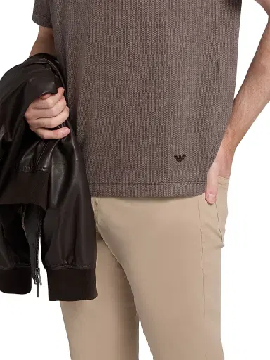 Emporio Armani Men's Melange Johnny Collar Polo Shirt - Brown - Size Medium | Thumbnail 6 Emporio Armani Men's Melange Johnny Collar Polo Shirt - Brown - Size Medium | Thumbnail 6