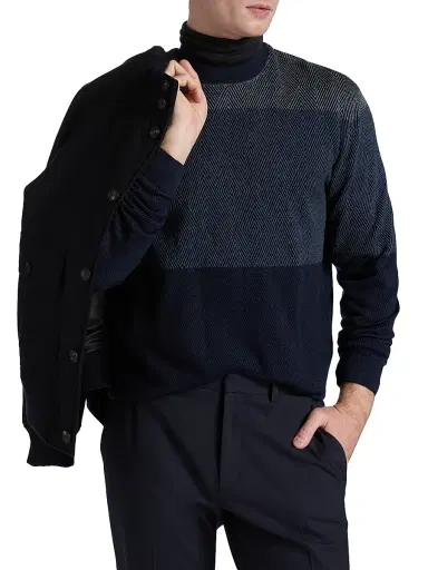 Emporio Armani Men's Geometric Pattern Sweater - Blue | Thumbnail 3 Emporio Armani Men's Geometric Pattern Sweater - Blue | Thumbnail 3
