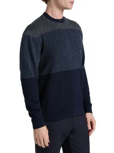 Emporio Armani Men's Geometric Pattern Sweater - Blue | Thumbnail 4 Emporio Armani Men's Geometric Pattern Sweater - Blue | Thumbnail 4