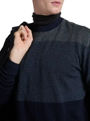 Emporio Armani Men's Geometric Pattern Sweater - Blue | Thumbnail 6 Emporio Armani Men's Geometric Pattern Sweater - Blue | Thumbnail 6