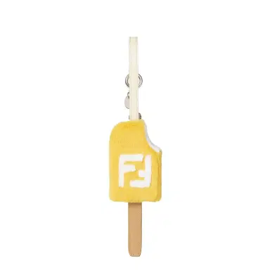 Fendi Bag charm made of yellow mink with white FF inlay | Thumbnail 1 Fendi Bag charm made of yellow mink with white FF inlay | Thumbnail 1