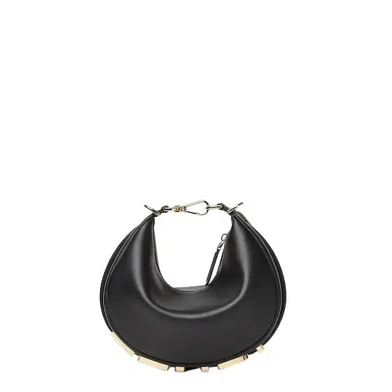 Mini hobo bag made of soft black leather, embellished Mini hobo bag made of soft black leather, embellished