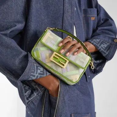 Fendi Iconic mini Baguette® bag, made from green canvas with | Thumbnail 2 Fendi Iconic mini Baguette® bag, made from green canvas with | Thumbnail 2