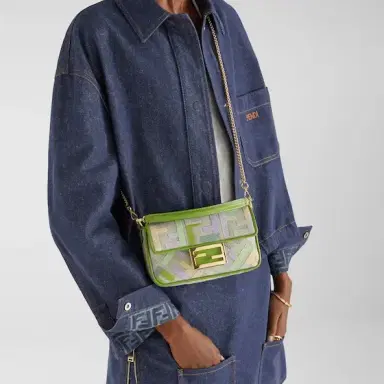 Fendi Iconic mini Baguette® bag, made from green canvas with | Thumbnail 7 Fendi Iconic mini Baguette® bag, made from green canvas with | Thumbnail 7