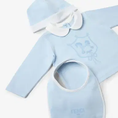 Fendi Light blue jersey baby set with white trousers | Thumbnail 3 Fendi Light blue jersey baby set with white trousers | Thumbnail 3