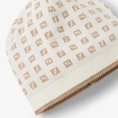 Fendi Baby hat in a cream cotton and cashmere knit with all-over | Thumbnail 3 Fendi Baby hat in a cream cotton and cashmere knit with all-over | Thumbnail 3