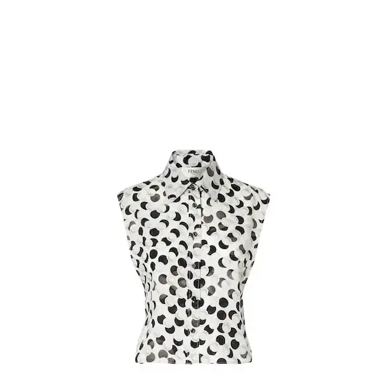 Sleeveless crop top with shirt collar and side slits Sleeveless crop top with shirt collar and side slits