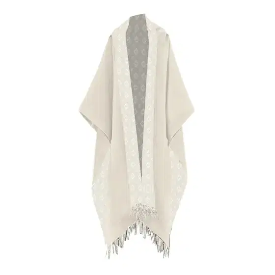 Large, enveloping poncho with fringed-edge finish Large, enveloping poncho with fringed-edge finish