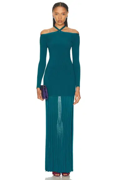 Christopher John Rogers Off-The-Shoulder Long Sleeve Knit Gown | Thumbnail 1 Christopher John Rogers Off-The-Shoulder Long Sleeve Knit Gown | Thumbnail 1