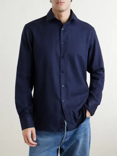 Canali Herringbone Cotton and Lyocell-Blend Shirt - Men | Thumbnail 3 Canali Herringbone Cotton and Lyocell-Blend Shirt - Men | Thumbnail 3