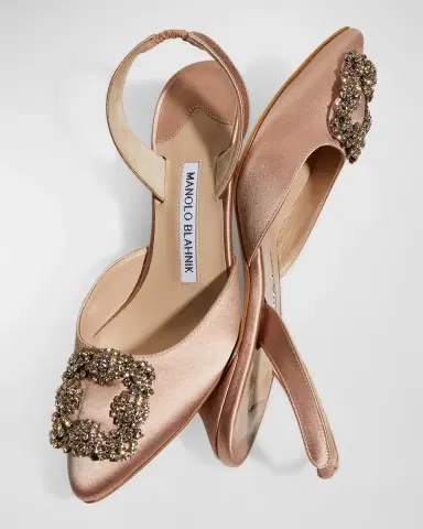 Manolo Blahnik Hangisi Kitten-Heel Satin Slingback Pumps | Thumbnail 3 Manolo Blahnik Hangisi Kitten-Heel Satin Slingback Pumps | Thumbnail 3