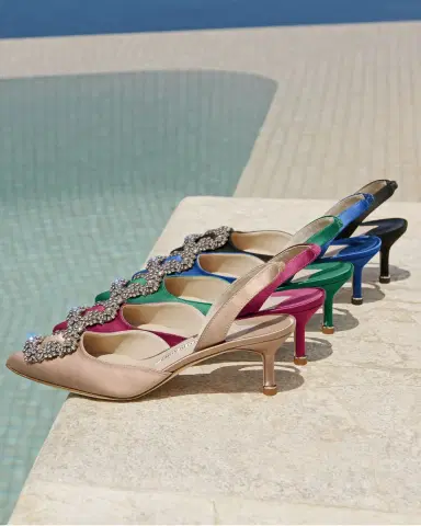 Manolo Blahnik Hangisi Kitten-Heel Satin Slingback Pumps | Thumbnail 4 Manolo Blahnik Hangisi Kitten-Heel Satin Slingback Pumps | Thumbnail 4