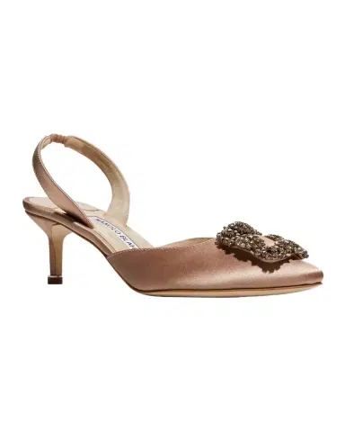 Manolo Blahnik Hangisi Kitten-Heel Satin Slingback Pumps | Thumbnail 1 Manolo Blahnik Hangisi Kitten-Heel Satin Slingback Pumps | Thumbnail 1
