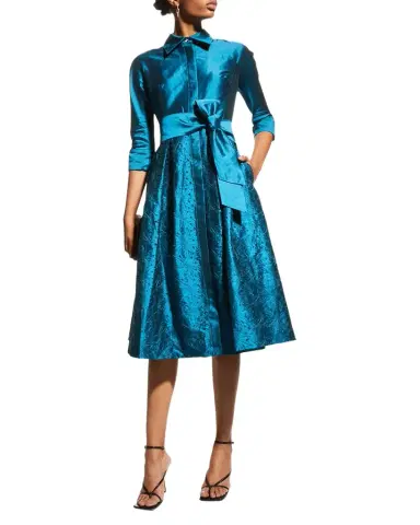 Rickie Freeman for Teri Jon Taffeta Shirt Dress w/ Eyelet Skirt | Thumbnail 1 Rickie Freeman for Teri Jon Taffeta Shirt Dress w/ Eyelet Skirt | Thumbnail 1