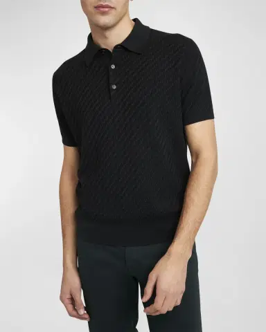 Brioni Men's Basketweave Stitch Polo Sweater | Thumbnail 6 Brioni Men's Basketweave Stitch Polo Sweater | Thumbnail 6