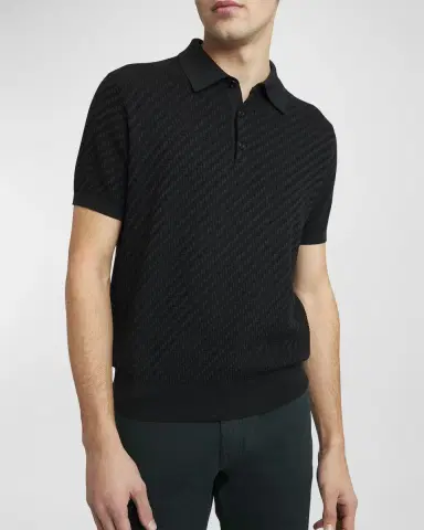 Brioni Men's Basketweave Stitch Polo Sweater | Thumbnail 7 Brioni Men's Basketweave Stitch Polo Sweater | Thumbnail 7