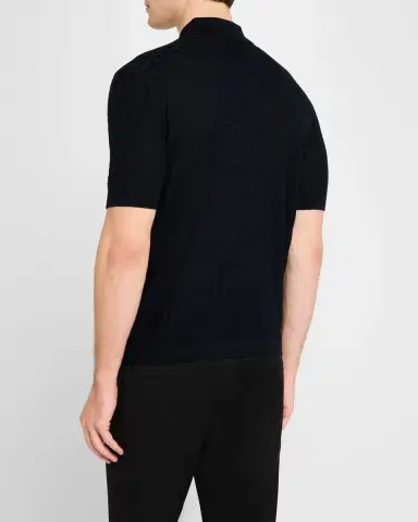 Emporio Armani Men's Wool Johnny Collar Short-Sleeve Polo Sweater | Thumbnail 2 Emporio Armani Men's Wool Johnny Collar Short-Sleeve Polo Sweater | Thumbnail 2
