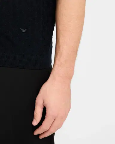 Emporio Armani Men's Wool Johnny Collar Short-Sleeve Polo Sweater | Thumbnail 4 Emporio Armani Men's Wool Johnny Collar Short-Sleeve Polo Sweater | Thumbnail 4