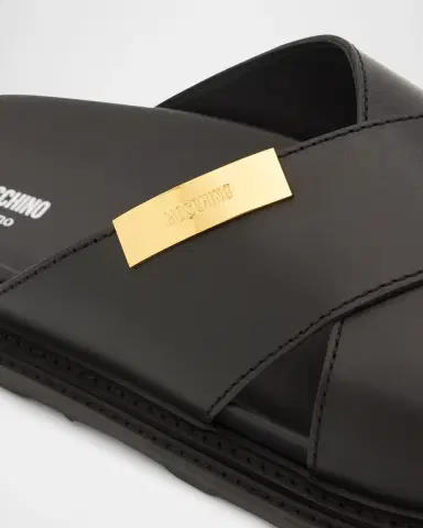 MOSCHINO Men's Calfskin Leather Slide Sandals | Thumbnail 4 MOSCHINO Men's Calfskin Leather Slide Sandals | Thumbnail 4