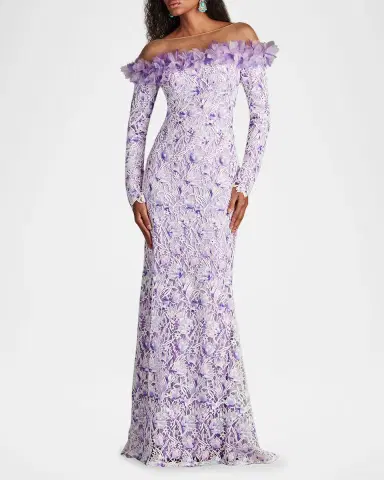 Tadashi Shoji Off-Shoulder Illusion Floral Lace Gown | Thumbnail 3 Tadashi Shoji Off-Shoulder Illusion Floral Lace Gown | Thumbnail 3