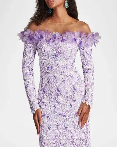 Tadashi Shoji Off-Shoulder Illusion Floral Lace Gown | Thumbnail 4 Tadashi Shoji Off-Shoulder Illusion Floral Lace Gown | Thumbnail 4