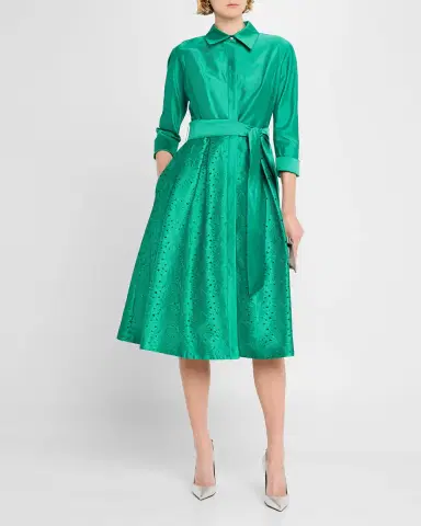Rickie Freeman for Teri Jon Eyelet Embroidered Taffeta Midi Shirtdress | Thumbnail 3 Rickie Freeman for Teri Jon Eyelet Embroidered Taffeta Midi Shirtdress | Thumbnail 3