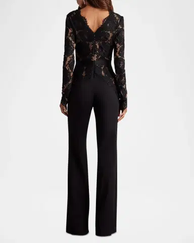 Tadashi Shoji Amaris Plunging Illusion Lace & Crepe Jumpsuit | Thumbnail 2 Tadashi Shoji Amaris Plunging Illusion Lace & Crepe Jumpsuit | Thumbnail 2