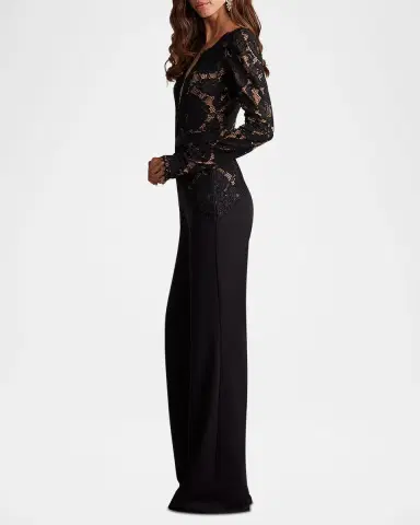 Tadashi Shoji Amaris Plunging Illusion Lace & Crepe Jumpsuit | Thumbnail 3 Tadashi Shoji Amaris Plunging Illusion Lace & Crepe Jumpsuit | Thumbnail 3
