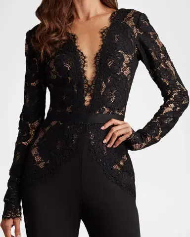 Tadashi Shoji Amaris Plunging Illusion Lace & Crepe Jumpsuit | Thumbnail 4 Tadashi Shoji Amaris Plunging Illusion Lace & Crepe Jumpsuit | Thumbnail 4