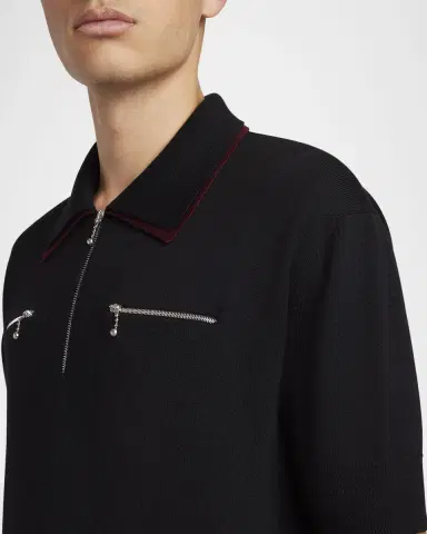 Jil Sander Men's Contrast-Collar Wool Quarter-Zip Polo Shirt | Thumbnail 4 Jil Sander Men's Contrast-Collar Wool Quarter-Zip Polo Shirt | Thumbnail 4