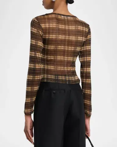 Wynn Hamlyn Plaid Silk-Mesh Long-Sleeve Top | Thumbnail 2 Wynn Hamlyn Plaid Silk-Mesh Long-Sleeve Top | Thumbnail 2