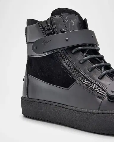 Giuseppe Zanotti Men's Ru50040 Leather and Suede Zip High-Top Sneakers | Thumbnail 2 Giuseppe Zanotti Men's Ru50040 Leather and Suede Zip High-Top Sneakers | Thumbnail 2