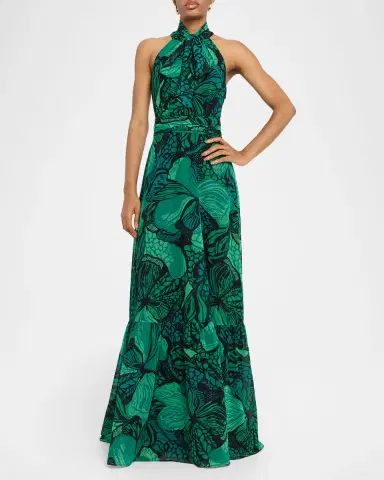 Rickie Freeman for Teri Jon Floral-Print Chiffon Halter Gown | Thumbnail 3 Rickie Freeman for Teri Jon Floral-Print Chiffon Halter Gown | Thumbnail 3