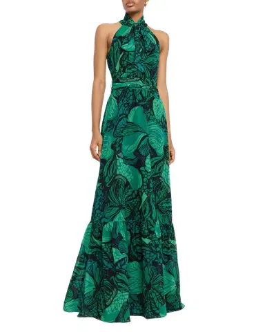 Rickie Freeman for Teri Jon Floral-Print Chiffon Halter Gown | Thumbnail 1 Rickie Freeman for Teri Jon Floral-Print Chiffon Halter Gown | Thumbnail 1