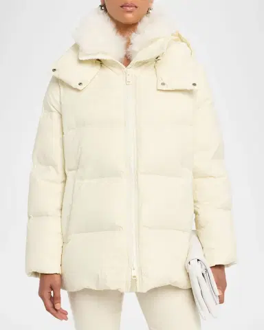 Yves Salomon Down Jacket with Removable Hood & Shearling Trim | Thumbnail 3 Yves Salomon Down Jacket with Removable Hood & Shearling Trim | Thumbnail 3