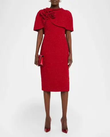 Badgley Mischka Shimmer Boucle Cape Midi Dress | Thumbnail 2 Badgley Mischka Shimmer Boucle Cape Midi Dress | Thumbnail 2