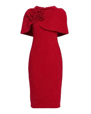 Badgley Mischka Shimmer Boucle Cape Midi Dress | Thumbnail 1 Badgley Mischka Shimmer Boucle Cape Midi Dress | Thumbnail 1