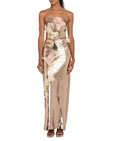 MONIQUE LHUILLIER Iris Strapless Sequined Column Gown | Thumbnail 1 MONIQUE LHUILLIER Iris Strapless Sequined Column Gown | Thumbnail 1