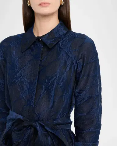 Rickie Freeman for Teri Jon Tie-Waist Jacquard Organza Shirt Gown | Thumbnail 4 Rickie Freeman for Teri Jon Tie-Waist Jacquard Organza Shirt Gown | Thumbnail 4